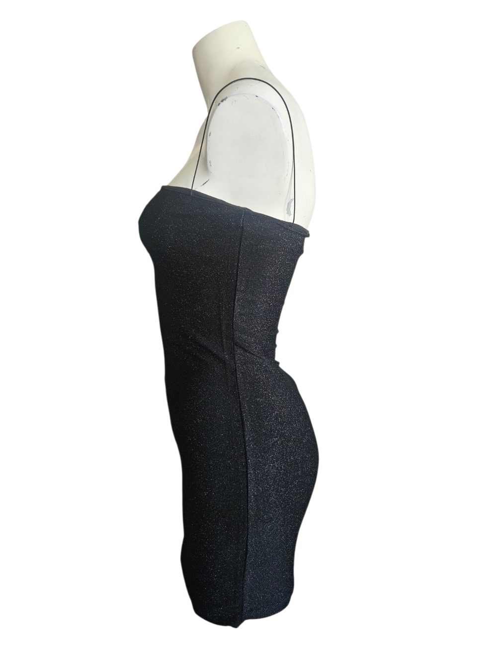 Meshki Black Glitter Square Neck Camisole Zipper Bodycon Mini Dress Medium - Picture 3 of 12